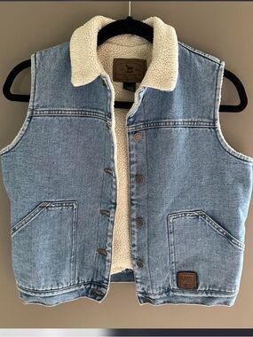 Lauren Ralph Lauren Light Blue Denim Sherpa-Like Vest with Cream Lining